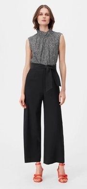 Tailored Rebecca Taylor Block Print Silk Top Jumpsuit in Black Combo