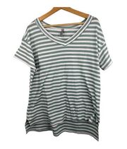 Honeyme Women XL Ribbed Oversized Tunic Short Sleeve T-shirt Striped Green/White