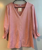 NWT Aryeh Pink Elizabeth Faux Suede Bell Sleeve Long Sleeve Top