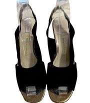 Dana Buckman Black Slingback Peep‎ Toe Heeled Sandals Size 8.5