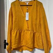 NWT Popsugar yellow babydoll crossover long sleeve blouse size xl