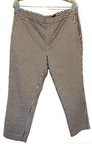 Lauren  Blue Stripe Crop  Straight Leg Pants gold logo& button SZ 12