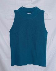 Halston Blue Sleeveless Mocked Neck Ribbed Knit Tank Top size medium