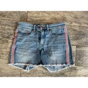 Vineyard Vines Jamie grosgrain striped denim jean shorts frayed size 27 Womens