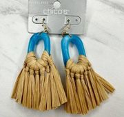 Chico's Blue and Straw Hoop Gold Tone Earrings Pierced Pair