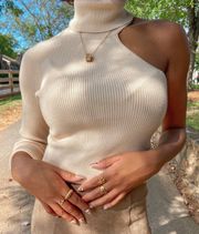 One Shoulder Cream Sweater