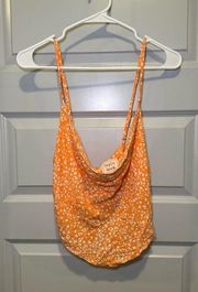 NWT Style Rack Orange Print Drape Neck Tie Back Crop Top size L