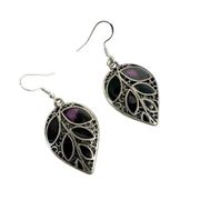 Kenneth Cole silver tone and purple leaf earrings