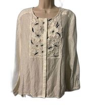 NWT Ann Taylor Loft Long Sleeve Embroidered Button Front Shirt M
