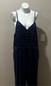 Popsugar blue velvet spandex strap plus size jumpsuit