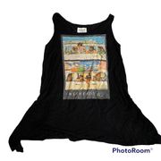 MAUI AND SONS Large Black Flowy Tank Top Beach Vintage Graphic Top Blouse Soft