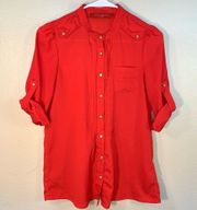 Chicago Red Label Red with Gold Button Up Mid Sleeve Blouse - Size Small