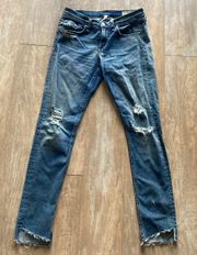 Rare Rag & Bone distressed destroyed raw cut hem skinny denim jeans 28