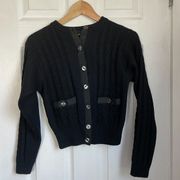 Vintage Liz Sport wool blend navy cardigan sweater twee academic preppy