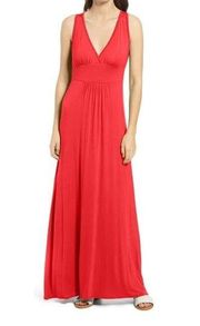 Loveappella Womens Red Jersey V Neck Maxi Dress Sleeveless Wide Strap Pull On L