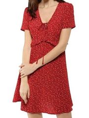 Allegra K Red Floral Ruffle Trim Short Sleeve Mini Dress S