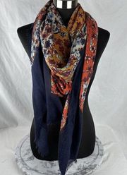 Natasha Womens Large Lightweight Tissue Wrap Shawl Scarf Boho Floral Fray Edge