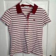 LACOSTE Women’s Collared Fitted 1/2 button front Striped Red Polo Shirt Sz S