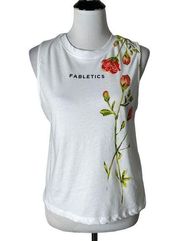 Fabletics Floral Graphic Print Top White Sleeveless Muscle Tee Women Size XS NEW