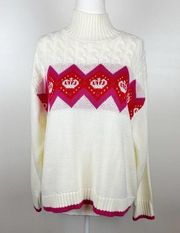 Juicy by Juicy Couture Cream Turtleneck Sweater with Pink and Red Crown Detail L