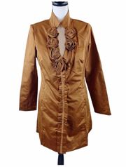 Floral Embellished Fitted Blazer Jacket New Bronze Small