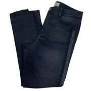 Democracy Women's Jeans Sz 6 Raw Hem Ankle Black Side Stripe Lace "Ab"solution