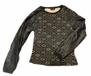 black gray tribal ikat leather sleeve top