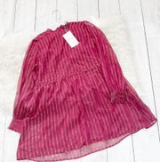 Sezane Robe Odile Silk Metallic Stripe Burgundy Dress French 34 US  2
