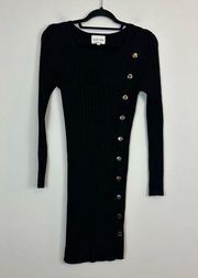 Olive + Oak | Black Ribbed Knit Long Sleeve Sweater Dress Size Small