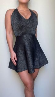 black shimmer fit and flare mini dress XS Intermix Exclusive