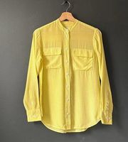 Equipment Femme Silk Yellow Diamond Print Button Front Pocket Blouse Shirt Sz XS