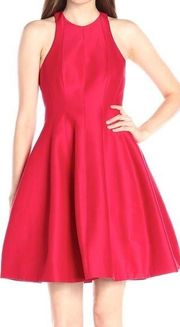 Halston Heritage NEW red silk blend faille fit flare cocktail dress size 0