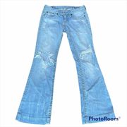 Bebe embellished distressed light wash jeans