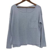 Tresics Women's Waffle Knit Oversized Slub Top Gray Cropped Slit Cozy | Large