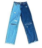 Miss Aura Two-Tone Distressed Jeans Sz 4 (EU 36) Women’s Dark Blue / Light Blue