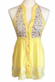 Yellow Halter Top w/ ties in Back Against Elastic Size Small