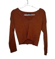 Lulus Orange Rust Cropped V Neck Pullover Sweater Size Small