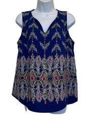 Renee C EUC Blue Tribal Print Sleeveless Top Sz M