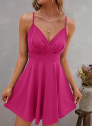 SheIn Bright Pink Barbie Surplice Neck Tank Top Summer Mini Dress Size Small