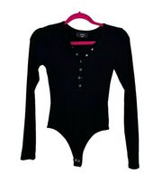 Vici Bodysuit Womens Small Black Long Sleeve Ribbed Solid Button Up Neutral