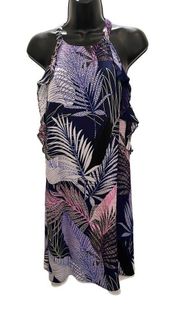 ALICE & TRIXIE Blue & Purple Tropical Leaves Halter Neck Shift Dress