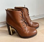 TORRID Ankle Bootie Size 7 Black Heel Brown Lace up/Zip Vegan Leather