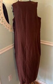 CL Carole Little Brown 100% Linen Midi Dress Mother Of Pearl Button 8 Lagenlook