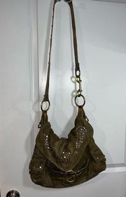 Kathy Van Zeeland Studded Olive Green/Gold Speckled Y2k Messenger Crossbody Bag