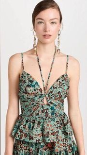 Ulla Johnson Womens Green Strappy Halter Abstract Peplum Open Back Essie Top 4