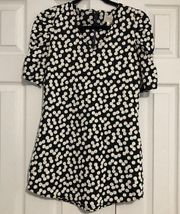 Deletta by Anthropologie polka dot tunic‎ top ruche sleeve blouse small