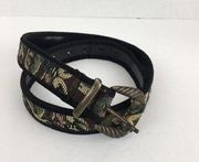Vintage 80s Express Womens Waist Belt M Medium Black Leather Tapestry Made Italy