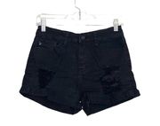 KanCan Black High Rise Distressed Cuffed Shorts