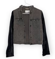 Rag & Bone Size XS Gray JEAN Denim Jacket with Leather Sleeves