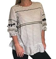 WEEKEND SUZANNE BETRO STRIPED POM POM 3\4 SLEEVE WOMENS TOP